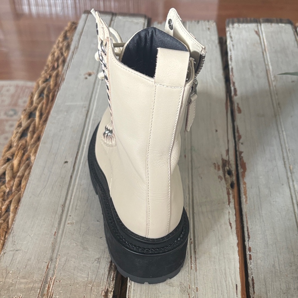 Rebecca Minkoff Cream Lace-Up Combat Boots NEW - Picture 4 of 6